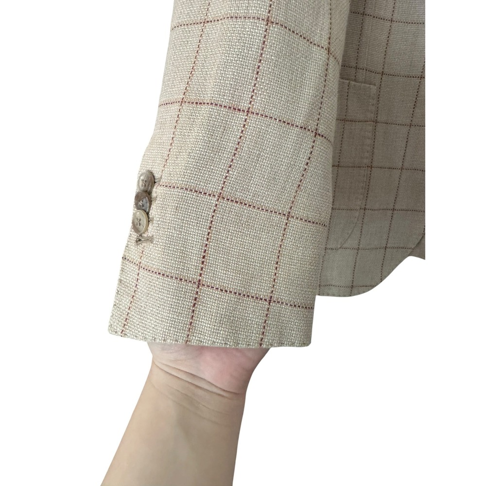 LBM 1911 Beige Checker Casual Men's Coat Summer Jacket Light Fabric Tailored - Picture 4 of 14
